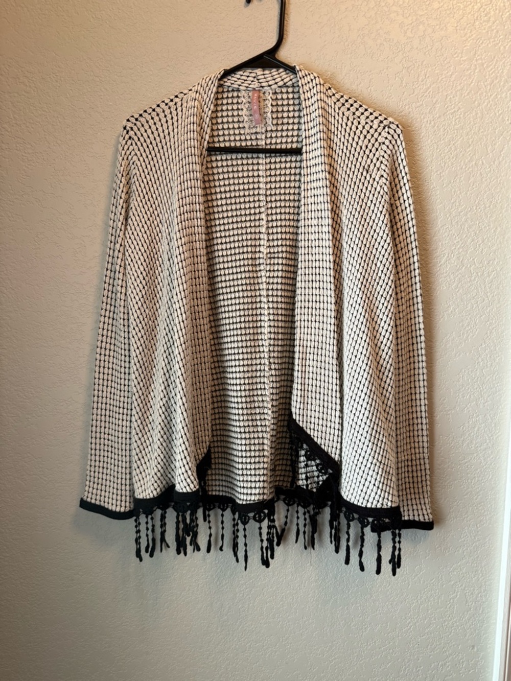 Mauve Textured Open Cardigan Fringe Hem Size M Lightweight Boho